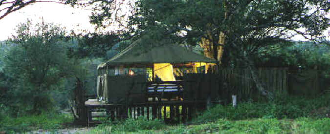 Outdoor stilted tented bungalow