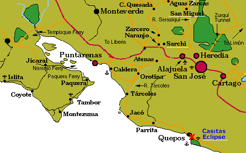 Map, Hotel Casitas Eclipse, Quepos, Costa Rica